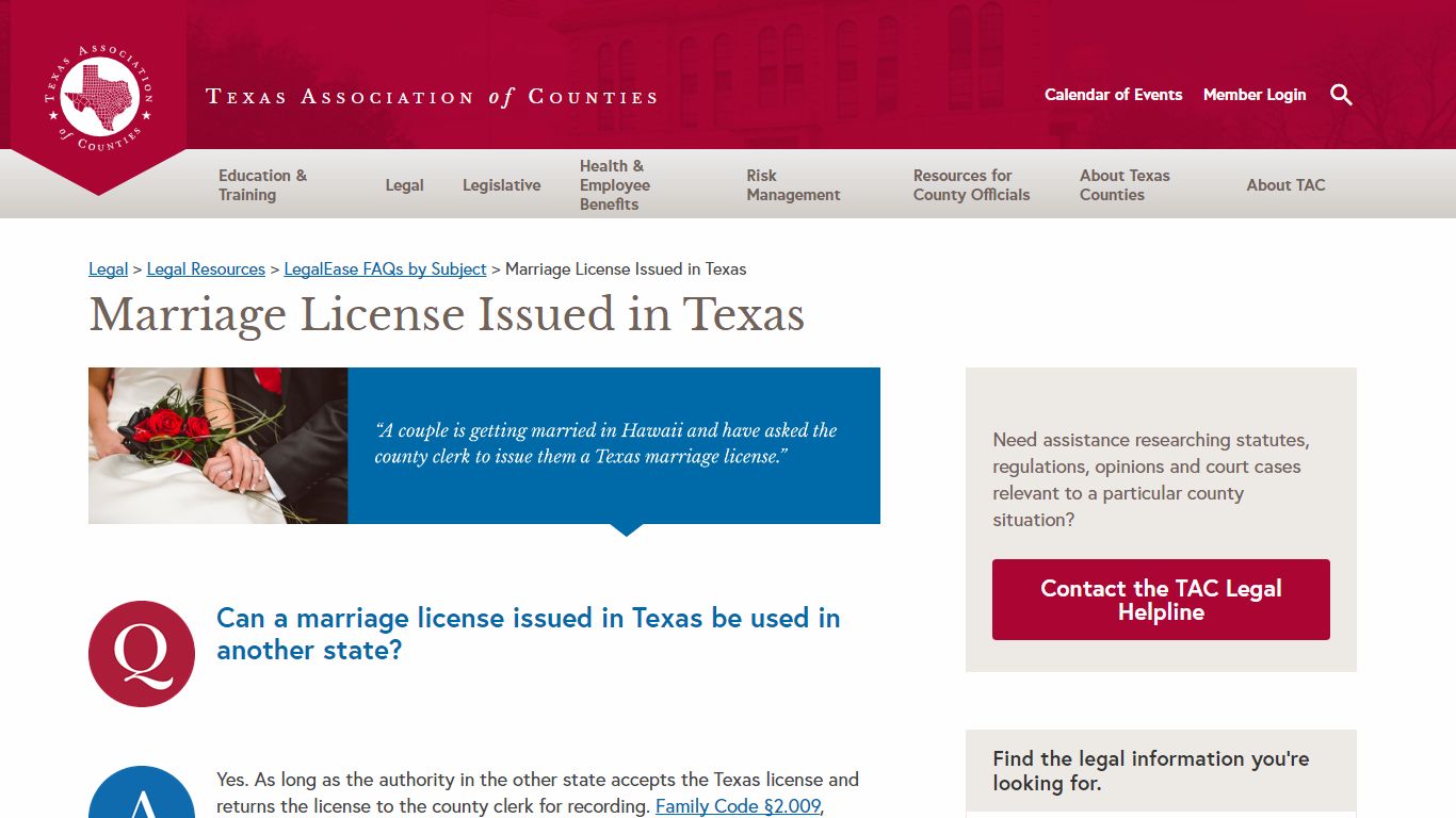 TAC - Marriage License Issued in Texas - county.org